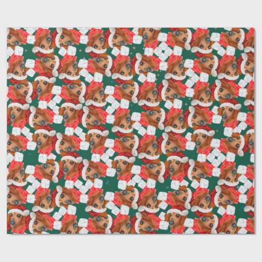 Cute Red Dachshund-kerstpatroon Cadeaupapier (Vlak)