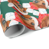 Cute Red Dachshund-kerstpatroon Cadeaupapier (Rol Hoek)