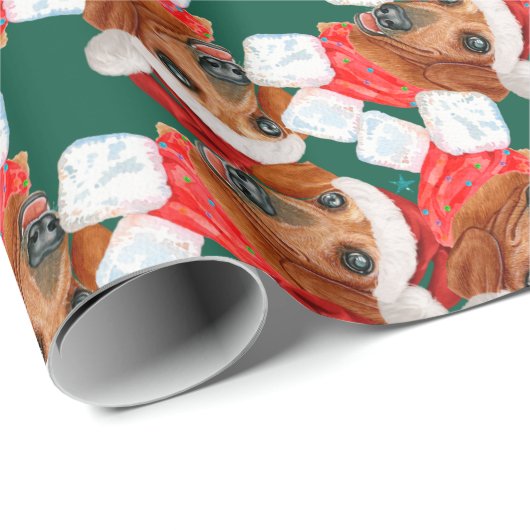 Cute Red Dachshund-kerstpatroon Cadeaupapier (Rol Hoek)