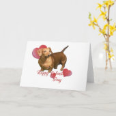 Cute Red Dachshund Valentijnsdag Hearts Kaart (Gele Bloem)
