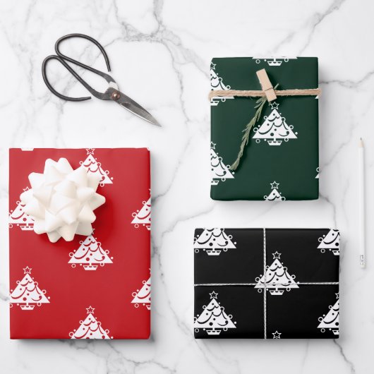 Cute red dark pine green black kerstbomen inpakpapier vel (Voorkant)