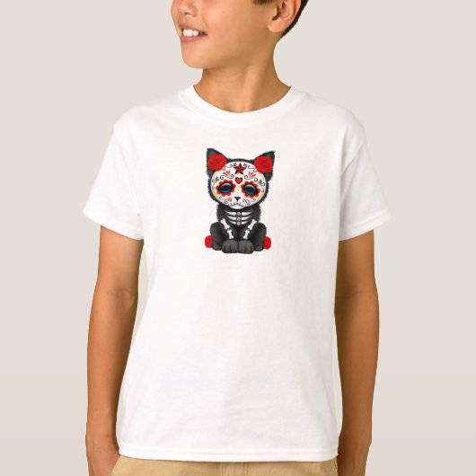 Cute Red Day of the Dead Kitten Cat T-shirt (Voorkant)