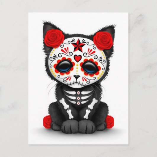 Cute Red Day of the Dead Kitten Cat, white Briefkaart (Voorkant)