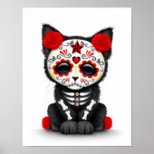 Cute Red Day of the Dead Kitten Cat, white Poster (Voorkant)