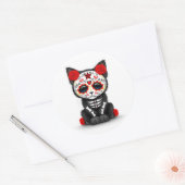 Cute Red Day of the Dead Kitten Cat, white Ronde Sticker (Envelop)