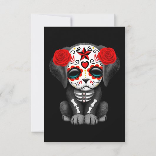 Cute Red Day of the Dead Puppy Dog Black (Voorkant)