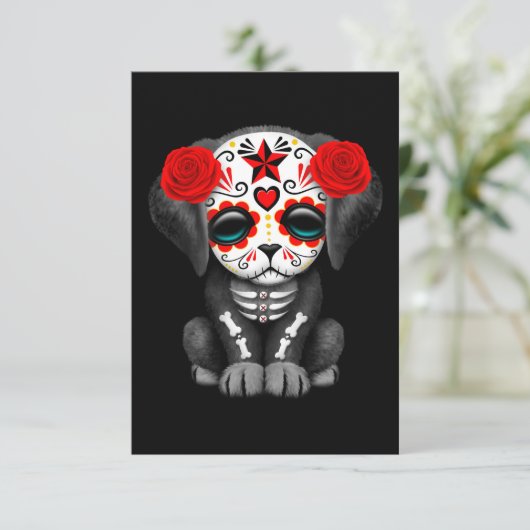 Cute Red Day of the Dead Puppy Dog Black (Staand voorkant)