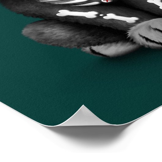 Cute Red Day of the Dead Puppy Dog Blauwgroen Poster (Hoek)