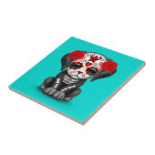 Cute Red Day of the Dead Puppy Dog Blue Tegeltje (Zijkant)