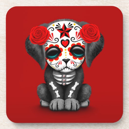Cute Red Day of the Dead Puppy Dog Onderzetter (Voorkant)