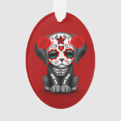 Cute Red Day of the Dead Puppy Dog Ornament (voorkant)