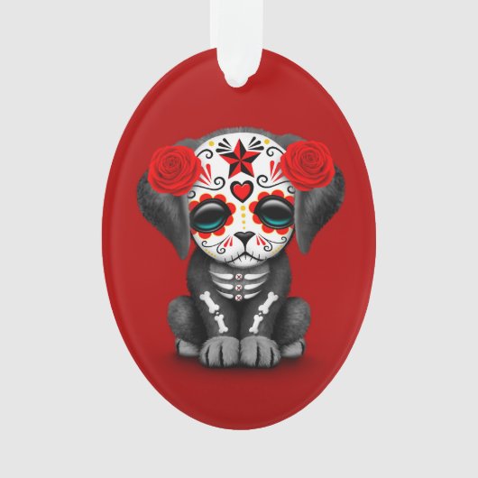 Cute Red Day of the Dead Puppy Dog Ornament (voorkant)
