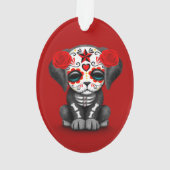 Cute Red Day of the Dead Puppy Dog Ornament (achterkant)