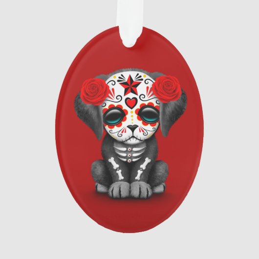 Cute Red Day of the Dead Puppy Dog Ornament (achterkant)