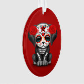 Cute Red Day of the Dead Puppy Dog Ornament (voorkant)