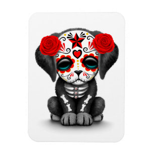 Cute Red Day of the Dead Puppy Dog White Magneet