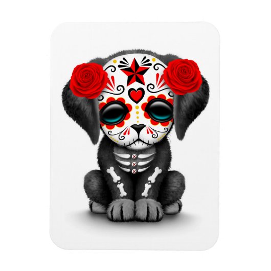 Cute Red Day of the Dead Puppy Dog White Magneet (Verticaal)