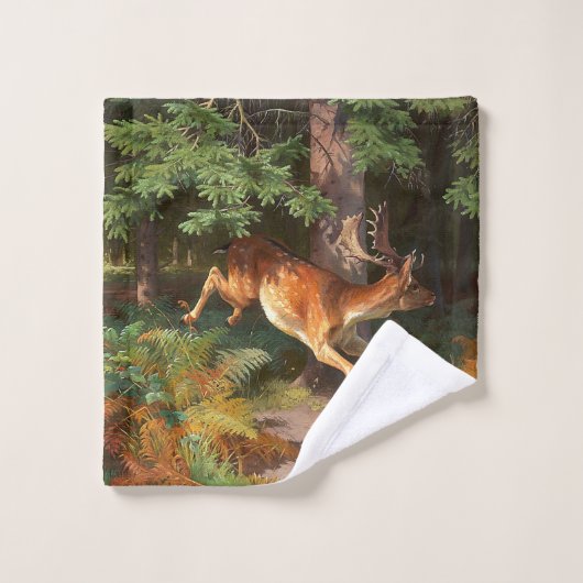 Cute Red Deer in het bos Bad Handdoek (Wasdoekje)