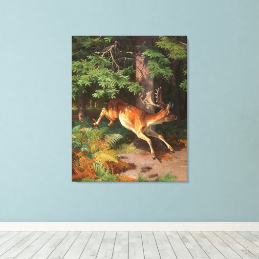 Cute Red Deer in het bos Canvas Afdruk (Insitu (Houten vloer))
