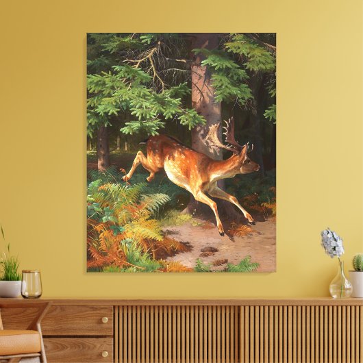 Cute Red Deer in het bos Canvas Afdruk (Insitu (Woonkamer))
