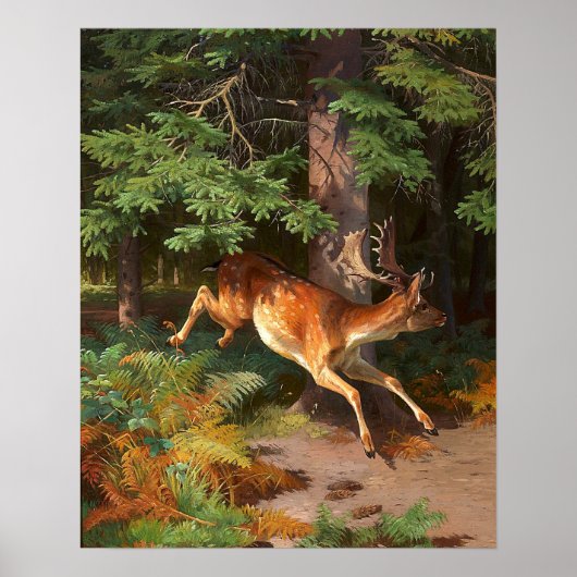 Cute Red Deer in het bos Poster (Voorkant)