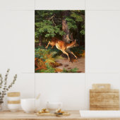 Cute Red Deer in het bos Poster (Keuken)
