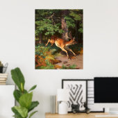 Cute Red Deer in het bos Poster (Thuiskantoor)