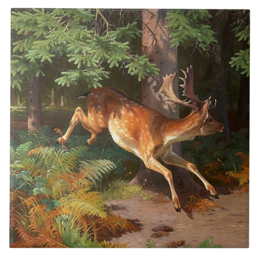 Cute Red Deer in het bos Tegeltje (Voorkant)