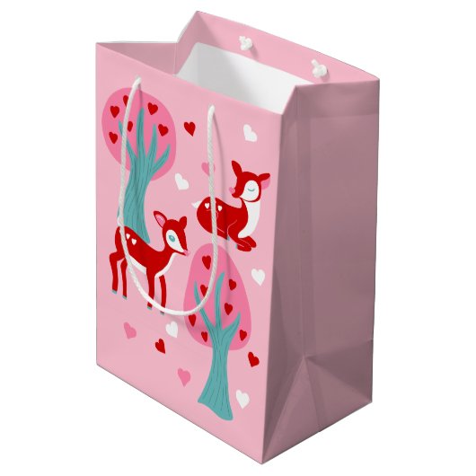 Cute Red Deer Valentijnsdag op persoonlijke titel Medium Cadeauzakje (Achterkant Gekanteld)