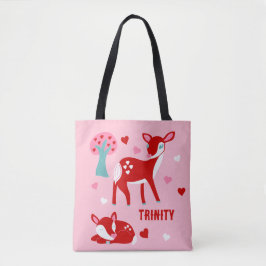 Cute Red Deer Valentijnsdag op persoonlijke titel Tote Bag