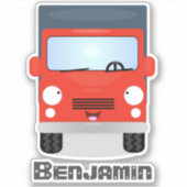 Cute red delivery truck cartoon illustration sticker (Voorkant)