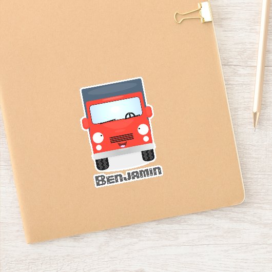 Cute red delivery truck cartoon illustration sticker (Notitieboek)