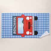 Cute red delivery truck cartoon illustration strandlaken (Voorkant)