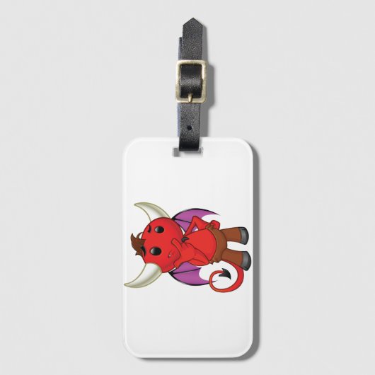 Cute Red Devil Character Thinking Mischievous Bagagelabel (Voorkant (verticaal))
