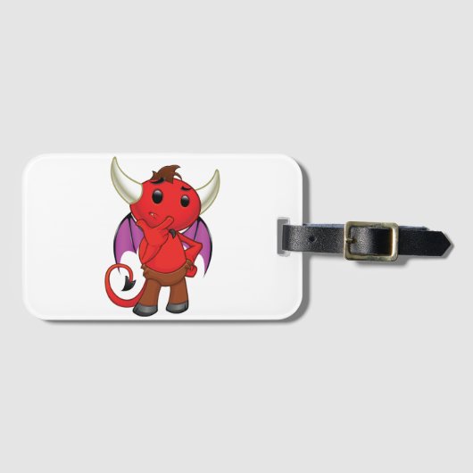 Cute Red Devil Character Thinking Mischievous Bagagelabel (Voorkant (horizontaal))