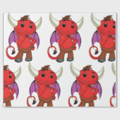 Cute Red Devil Character Thinking Mischievous Cadeaupapier (Vlak)