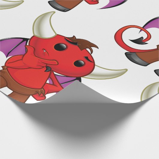Cute Red Devil Character Thinking Mischievous Cadeaupapier (Hoek)