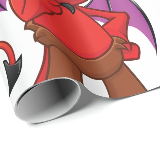 Cute Red Devil Character Thinking Mischievous Cadeaupapier (Rol Hoek)