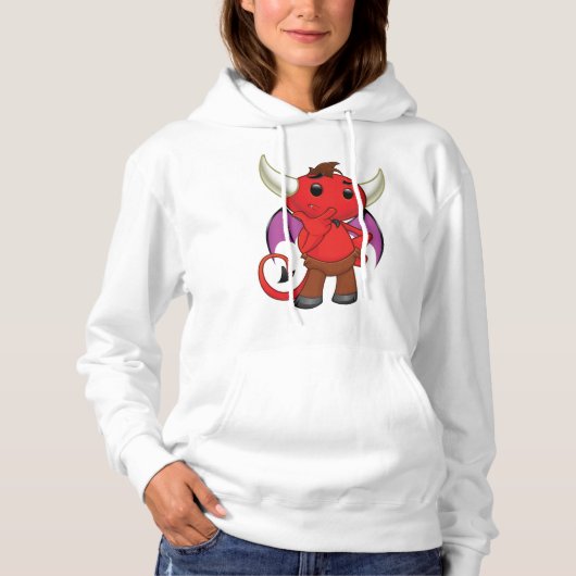Cute Red Devil Character Thinking Mischievous Hoodie (Voorkant)