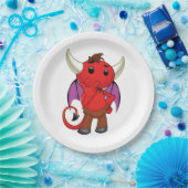 Cute Red Devil Character Thinking Mischievous Papieren Bordje (Feest)