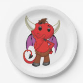 Cute Red Devil Character Thinking Mischievous Papieren Bordje (Voorkant)