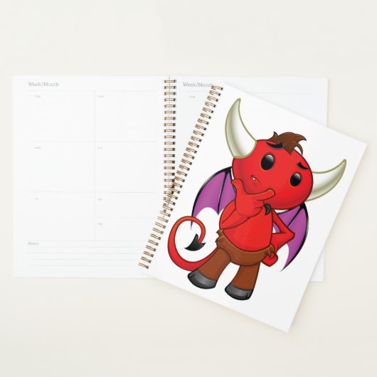 Cute Red Devil Character Thinking Mischievous Planner (Display)