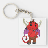 Cute Red Devil Character Thinking Mischievous Sleutelhanger (Voorkant)