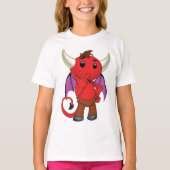 Cute Red Devil Character Thinking Mischievous T-shirt (Voorkant)