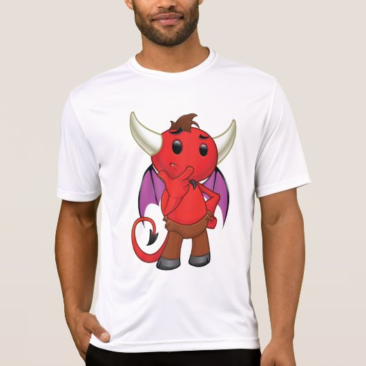 Cute Red Devil Character Thinking Mischievous T-shirt (Voorkant)