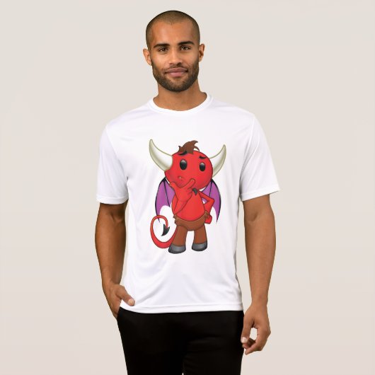Cute Red Devil Character Thinking Mischievous T-shirt (Voorkant volledig)