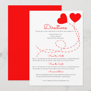 Cute Red Directions Wedding Hearts Balloons Kaart
