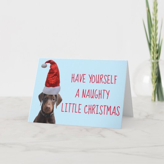 Cute red Doberman puppy Santa hat Large Bedankkaart (Voorkant)