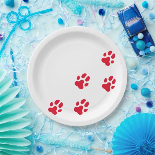 Cute Red Dog Paw Prins Papieren Bordje (Feest)