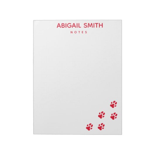 Cute Red Dog Paw Prints - Persoonlijk Notitieblok (Linkerzijde)